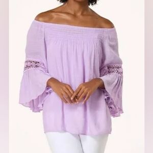 Cato Smocked Purple Crochet Bell Sleeve Top, Size XL, NWOT